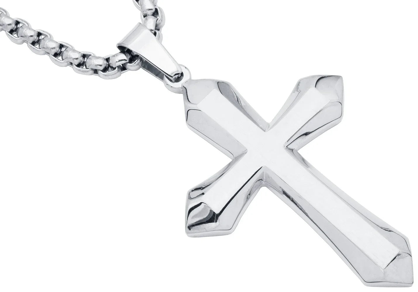 Stainless Steel Cross Pendant Necklace with Round Box Chain
