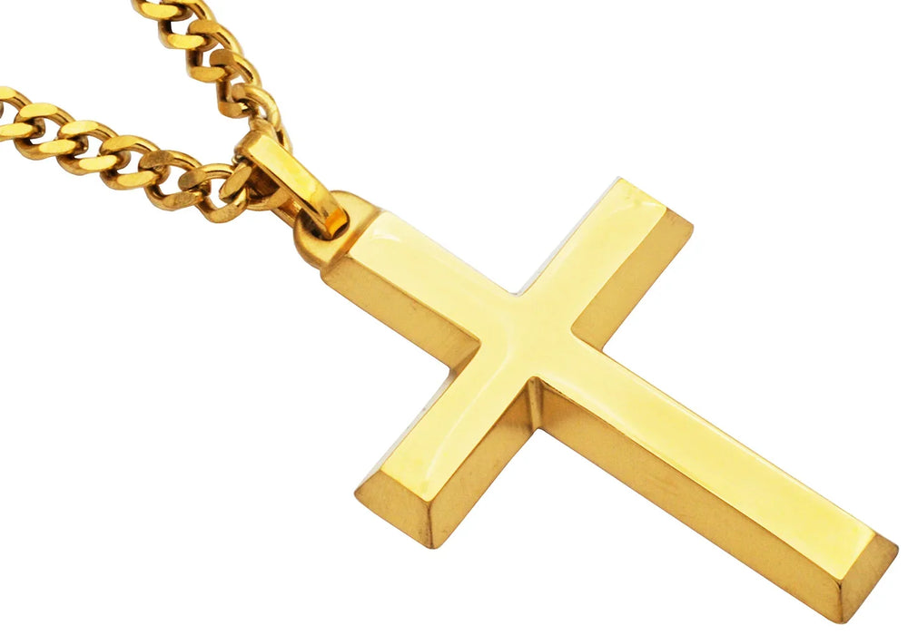 Stainless Steel Plated Cross Pendant With Curb Chain