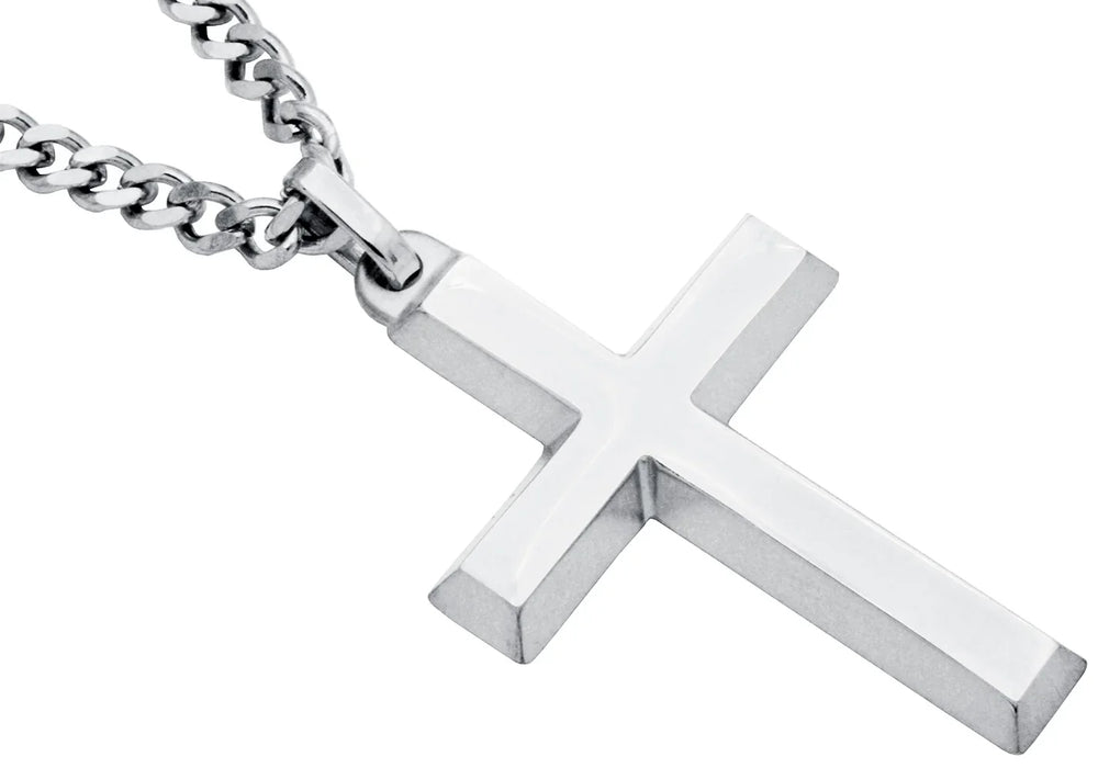 Stainless Steel Plated Cross Pendant With Curb Chain