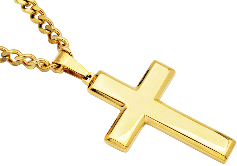 Blackjack Men's 18k Gold-Plated Cross Necklace BJP48GZ