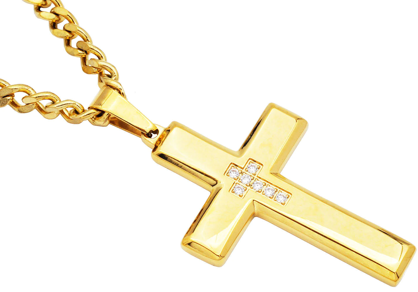 Blackjack Men's Gold-Toned Cross Necklace CZ BJP48G