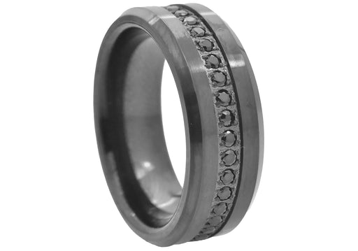 Blackjack Men's Black-Toned Tungsten Band Ring CZ BJRT14B