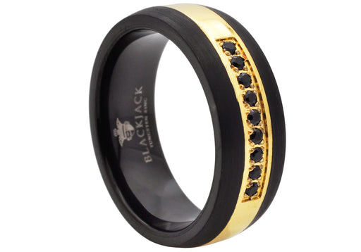 Blackjack Jewelry Blackjack Men's Black & Gold-Toned Tungsten Ring CZ BJRT17BG - Time After Time Watches