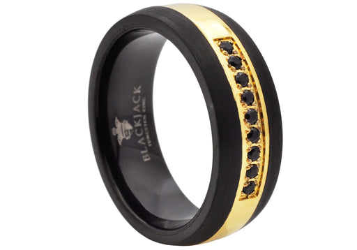 Blackjack Men's Black & Gold-Toned Tungsten Ring CZ BJRT17BG