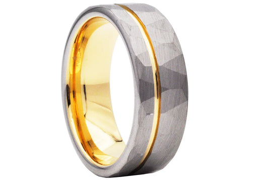 Blackjack Jewelry Two Tone Gold Hammered Tungsten Ring - Time After Time Watches