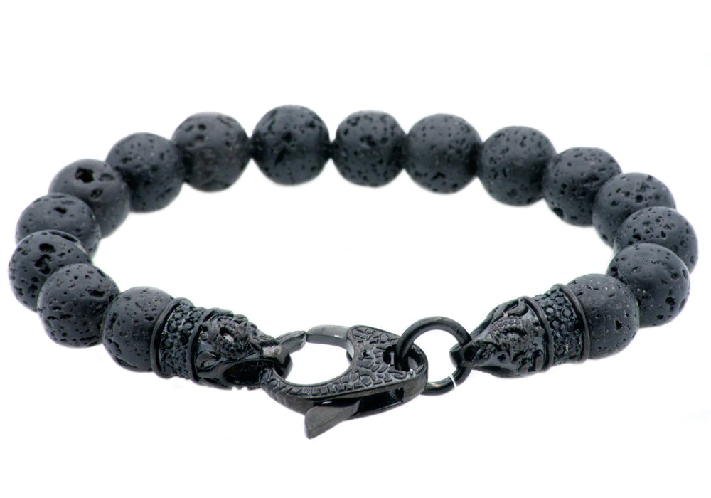 Blackjack Men's Beaded Lava Stone Bracelet BJS16BLV