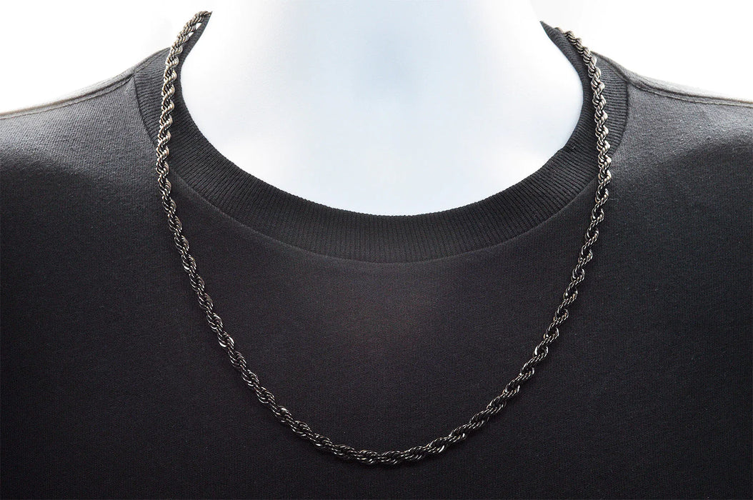 Blackjack Jewelry Blackjack Men's Black SS Rope Chain Necklace BJS26NB5M - Time After Time Watches