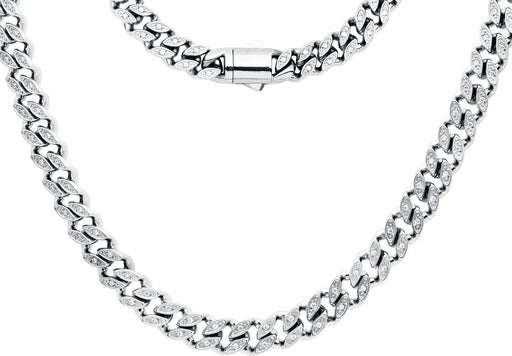 Blackjack Jewelry 8mm Stainless Steel Cuban Link Chain Necklace With Cubic Zirconia - Time After Time Watches