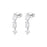 Pair of silver earrings with clear gemstones on a white background