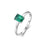 Silver ring with a green gemstone on a white background