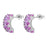 Silver hoop earrings with pink gemstones on a white background