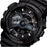 Mens Casio G-shock. Analog and digital time display, day/ date display, black rubber shock resistant material for comfort and functionality. Black dial, with silver accents.