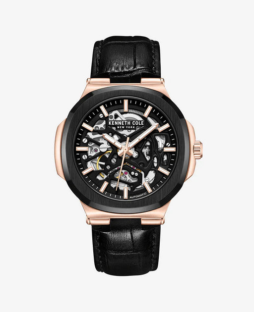 Kenneth Cole New York Men's Automatic Black Genuine Leather Watch 45.5mm - KCWGX0046204