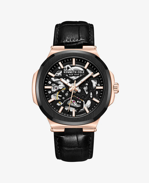 Kenneth Cole New York Men's Automatic Black Genuine Leather Watch 45.5mm - KCWGX0046204