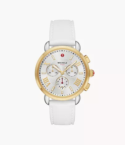 Michele white silicone two-tone sporty sail chronograph swiss made k1 mineral crystal watch