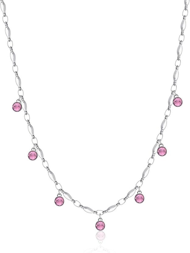 Necklace with pink gemstones on a white background