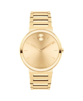 Gold wristwatch with a white background