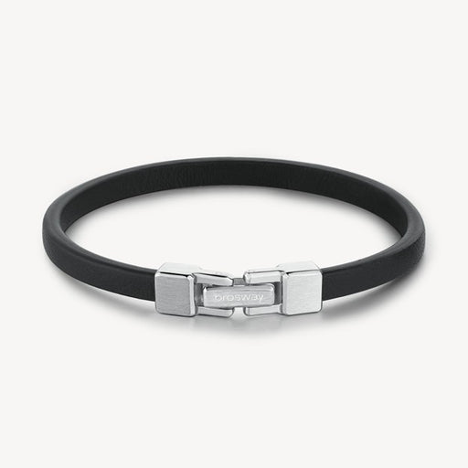Black rubber bracelet with a silver clasp on a white background