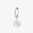 Silver earring with a tree of life design on a white background