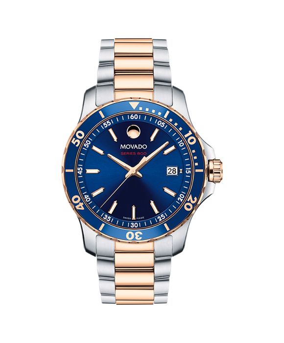 MOVADO MOVADO SERIES 800 ROSE GOLD BLUE DIAL - Time After Time Watches