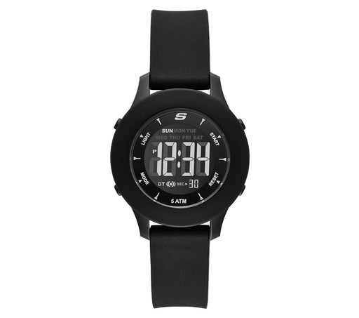 womens skechers rosencrans all black silicone band digital model. 