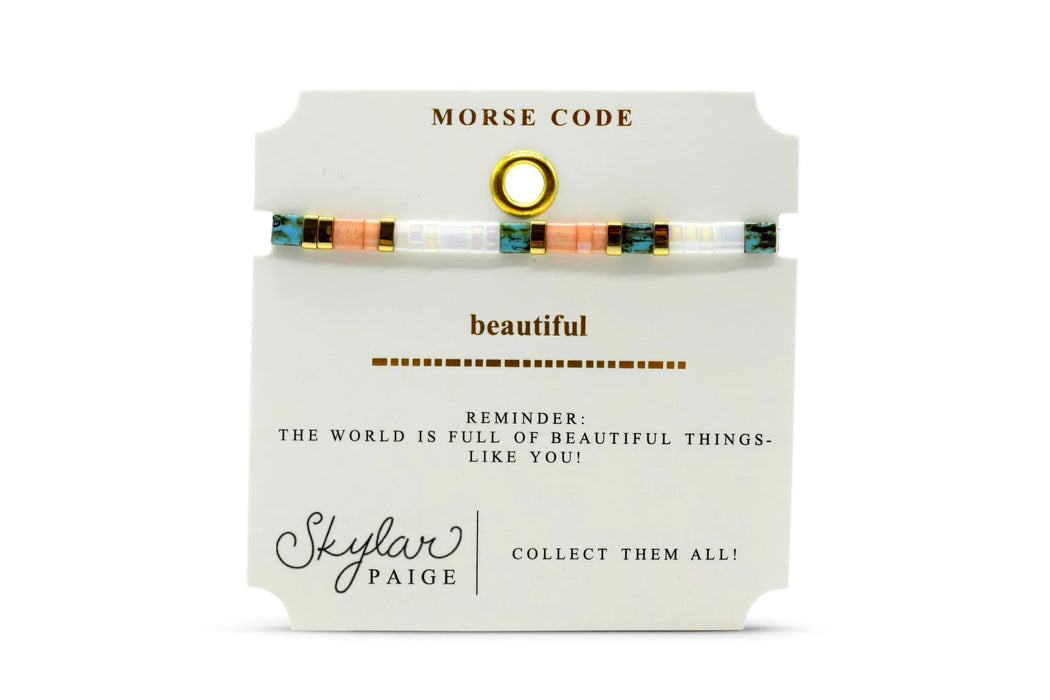 Skylar Paige BEAUTIFUL Morse Code Tila Beaded Bracelet - Prizeworthy Peach