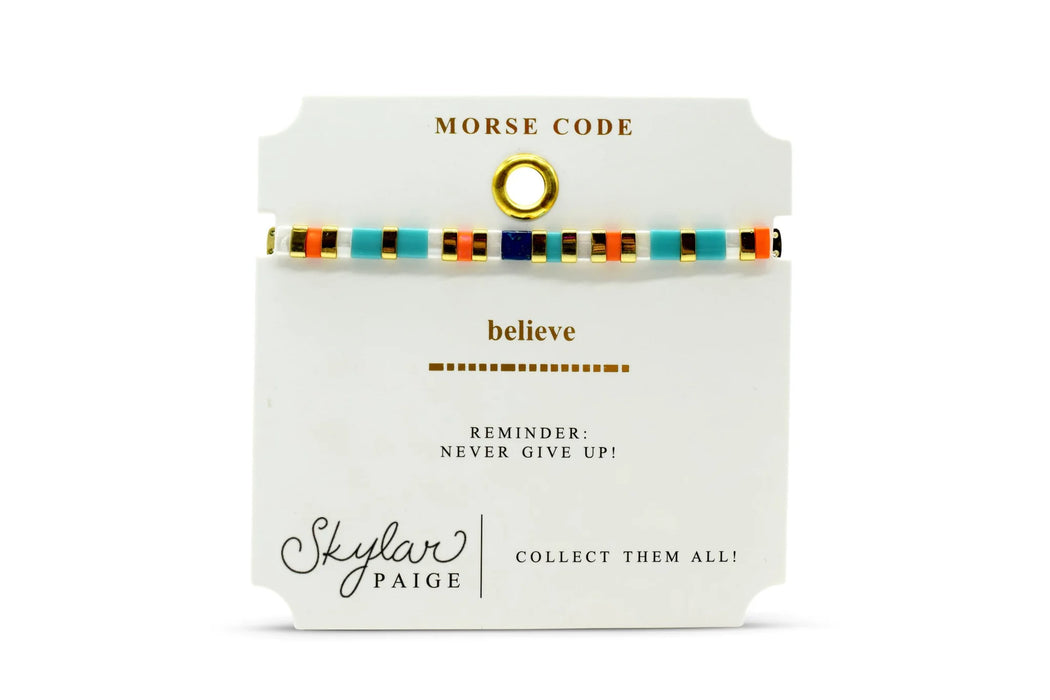 Skylar Paige BELIEVE Morse Code Tila Beaded Bracelet - Feminine Fiesta