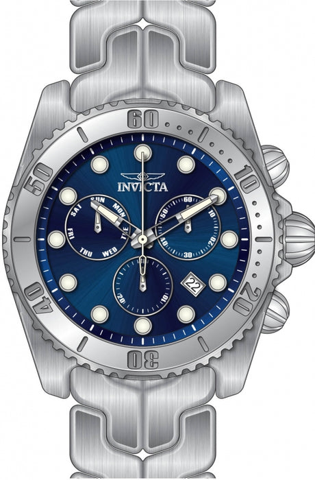 mens stainless steel and blue dial chronograph specialty men's invicta watch
