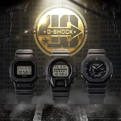 gentlemnans g-shock all black analog and digital. luminescent hands, digital clock with day date capabilities near the 5 oclock marker. shock-resistance casing and band.