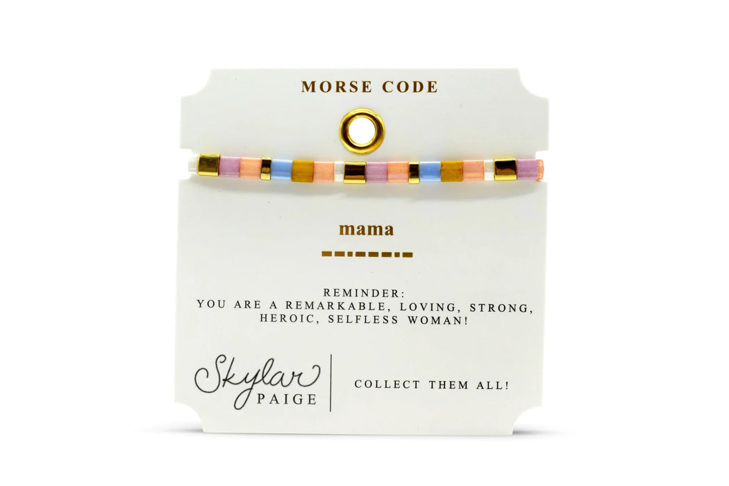 Skylar Paige MAMA Morse Code Tila Beaded Bracelet - Pink & Blue I Love You