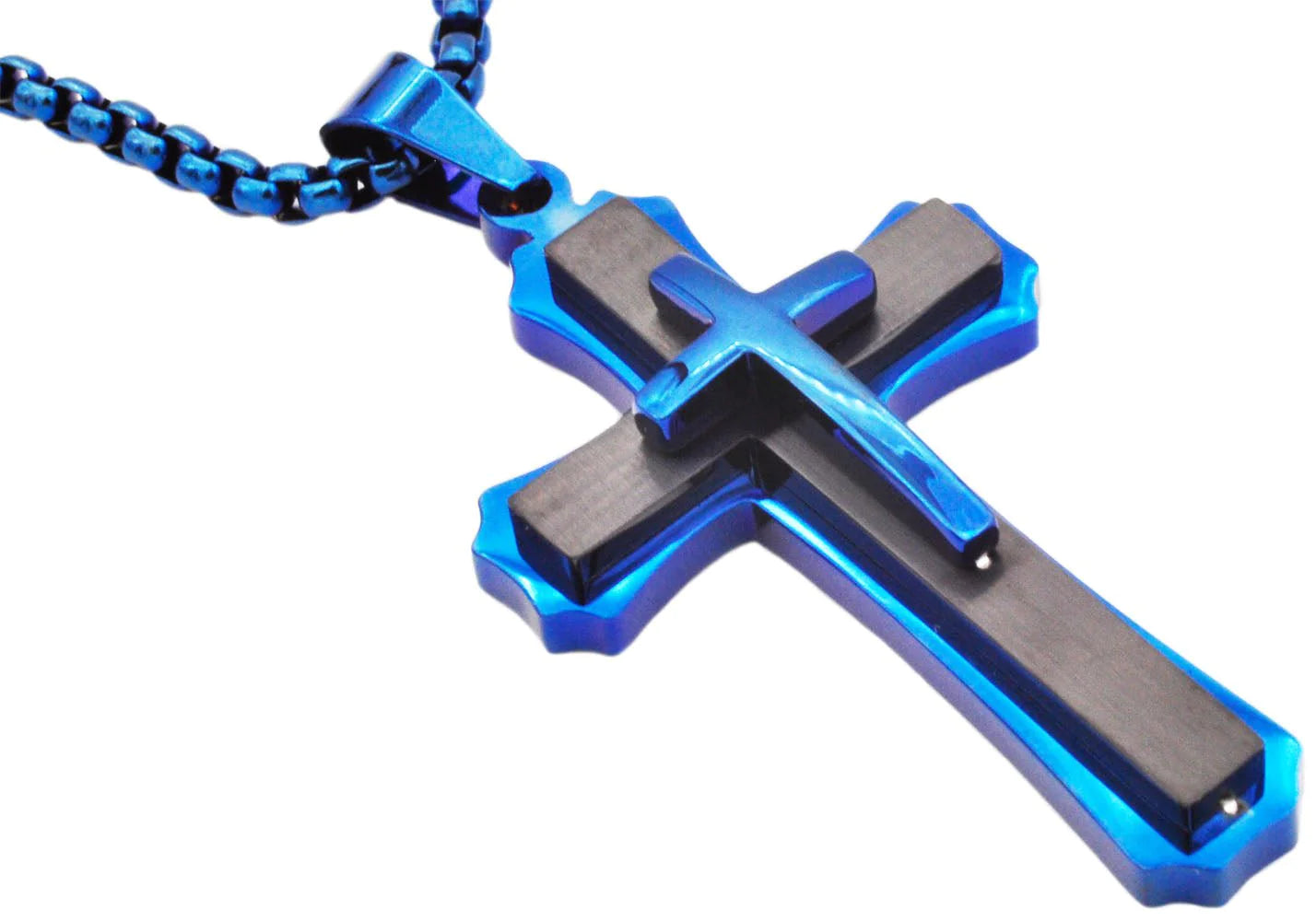 Blackjack Jewelry Blackjack Men's Blue & Black Cross Necklace SS BJP172BL - Time After Time Watches