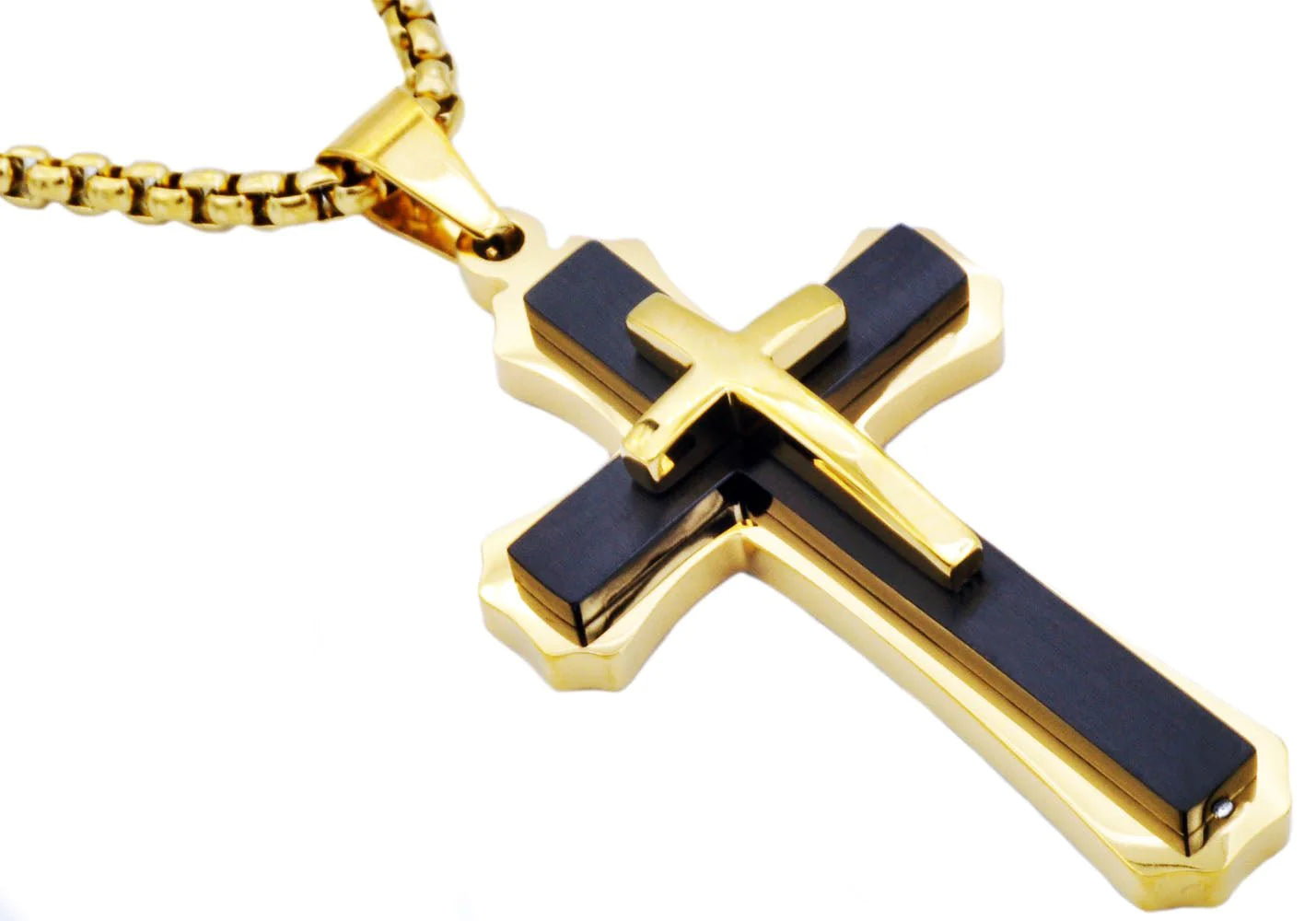 Blackjack Men's Gold-Plated & Black Cross Necklace SS BJP172BG