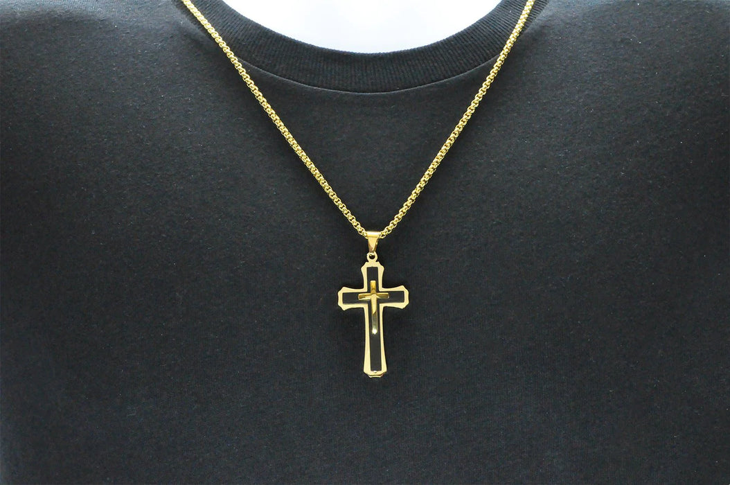 Blackjack Jewelry Blackjack Men's Gold-Plated & Black Cross Necklace SS BJP172BG - Time After Time Watches