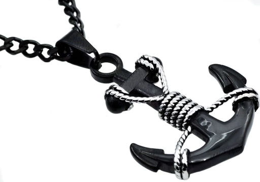 Blackjack Jewelry Blackjack Men's Anchor Necklace Black SS BJP157B - Time After Time Watches