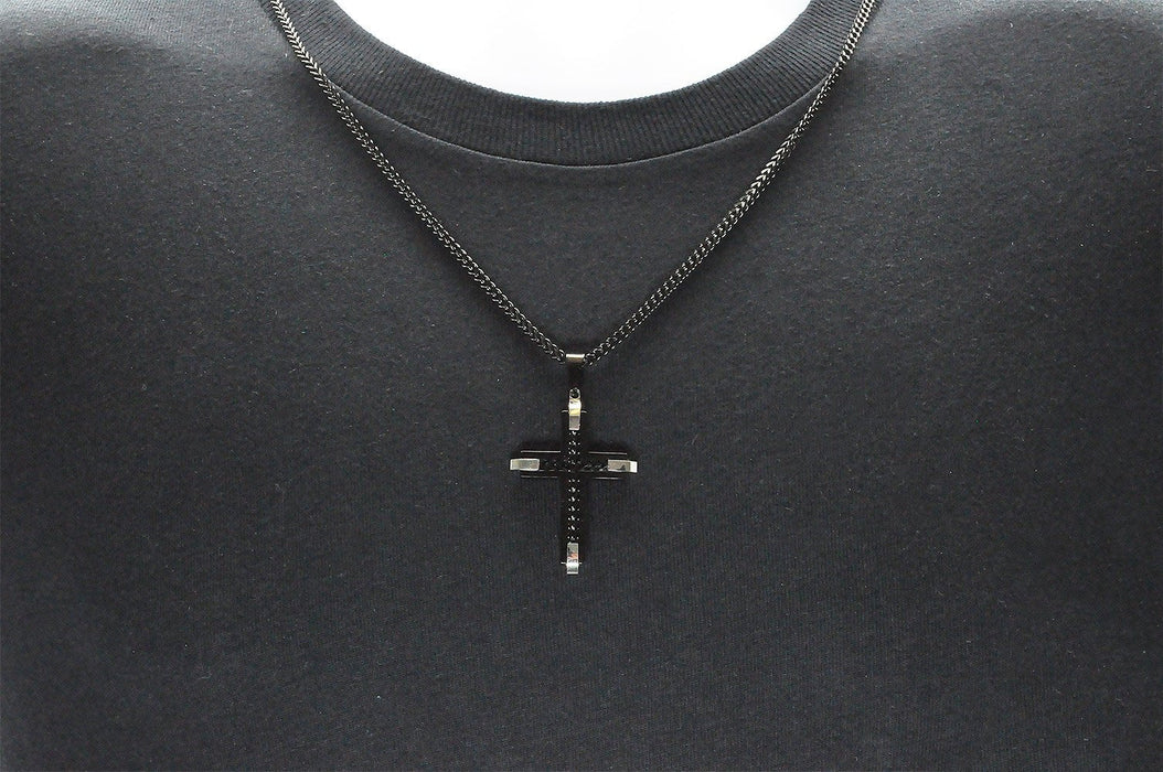 Blackjack Jewelry Blackjack Men's Franco Inlay Cross Black SS BJP177B - Time After Time Watches