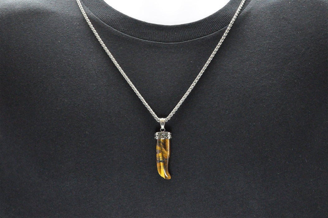 Blackjack Jewelry Blackjack Men's Tiger Eye Horn Necklace SS BJP163TE - Time After Time Watches