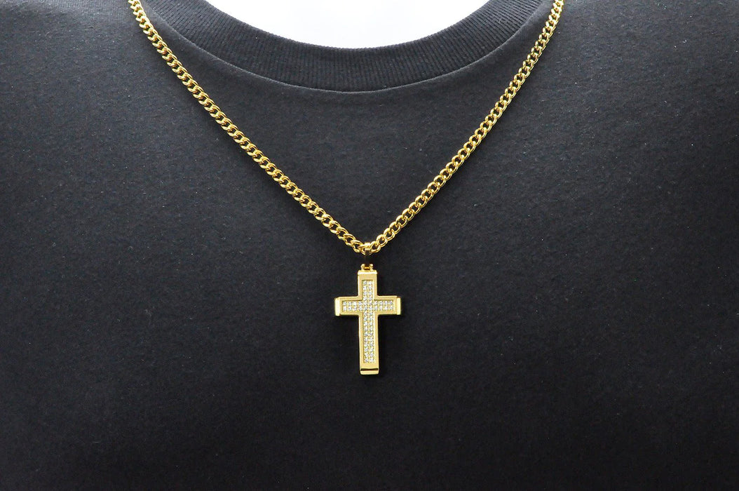 Blackjack Jewelry Blackjack Men's Necklace Gold-Toned Cross & Chain CZ SS BJP122G - Time After Time Watches