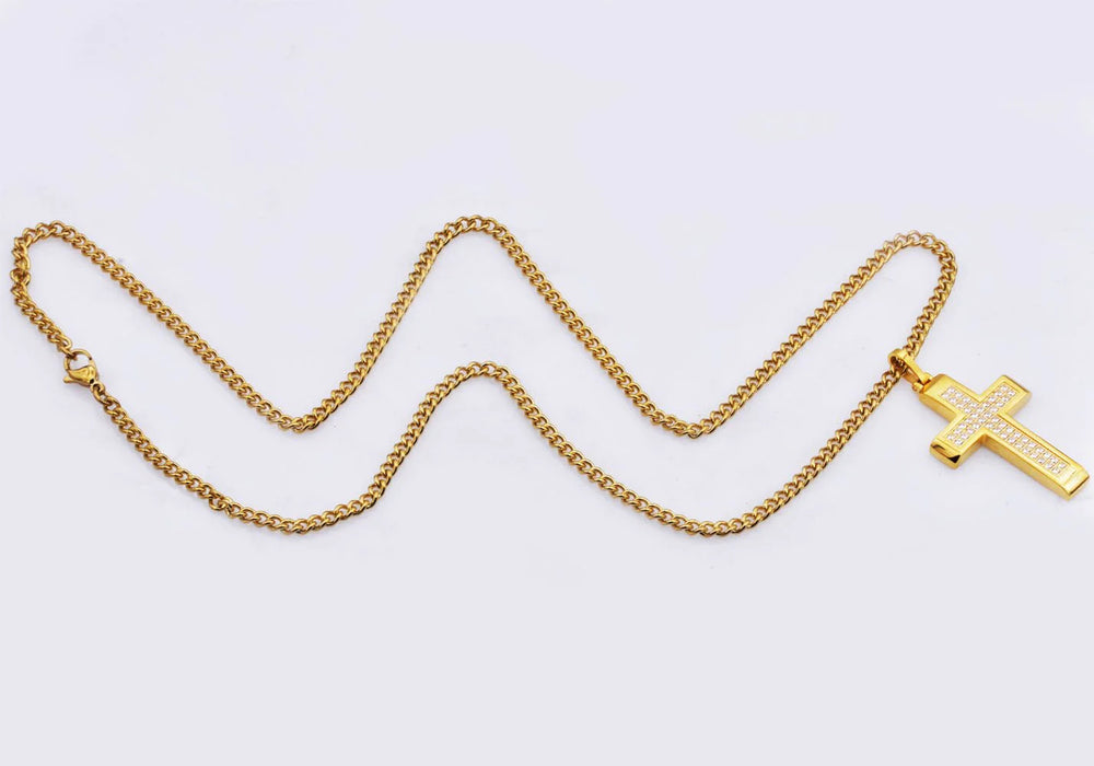 Blackjack Jewelry Blackjack Men's Necklace Gold-Toned Cross & Chain CZ SS BJP122G - Time After Time Watches