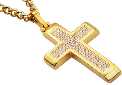 Blackjack Jewelry Blackjack Men's Necklace Gold-Toned Cross & Chain CZ SS BJP122G - Time After Time Watches