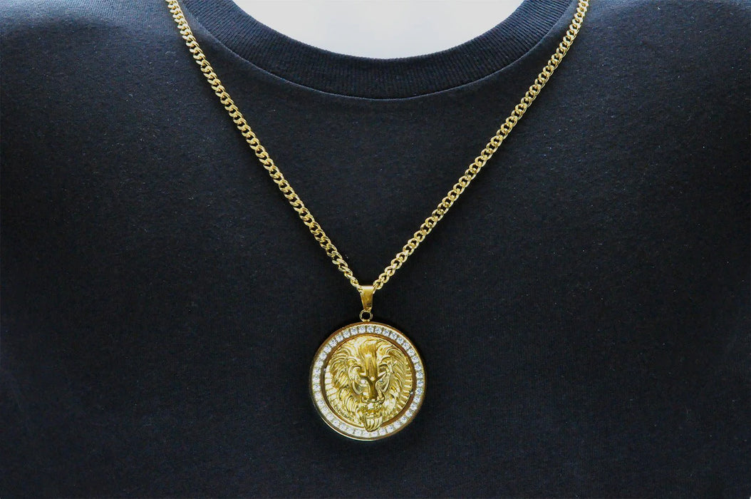Blackjack Jewelry Blackjack Men's 18k Gold-Plated Lion Necklace SS BJP162G - Time After Time Watches