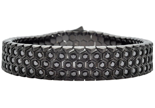 Blackjack Men's Bracelet Honeycomb Black CZ SS BJB279B