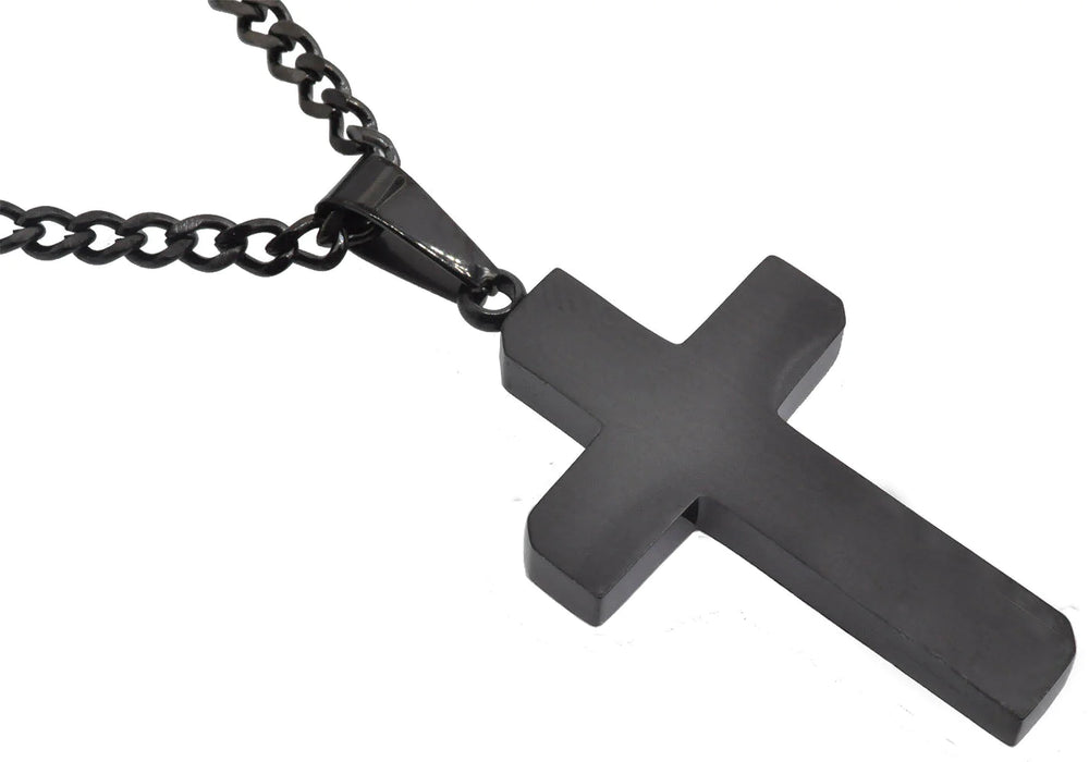 Blackjack Men's Black Cross Necklace BJP155B