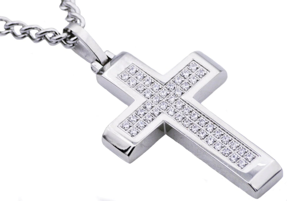 Blackjack Jewelry Blackjack Men's Necklace Gold-Toned Cross & Chain CZ SS BJP122W - Time After Time Watches