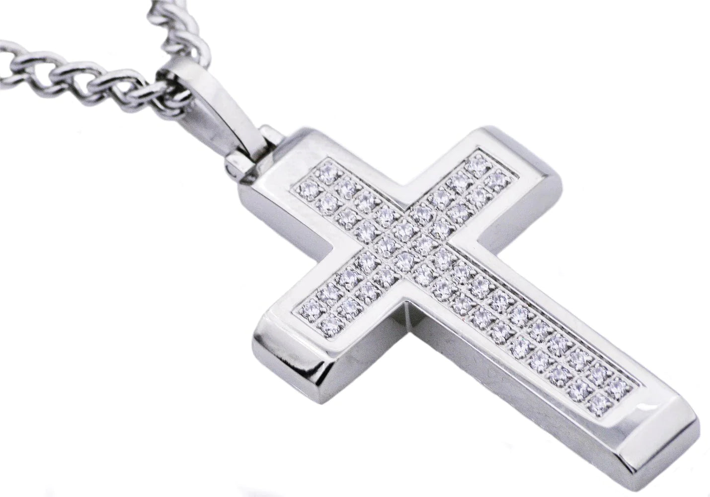 Blackjack Jewelry Blackjack Men's Necklace Gold-Toned Cross & Chain CZ SS BJP122W - Time After Time Watches