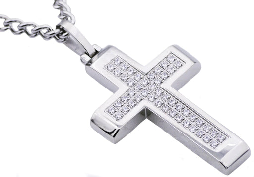 Blackjack Men's Necklace Gold-Toned Cross & Chain CZ SS BJP122W