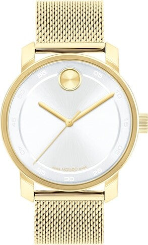 MOVADO Men's Movado Bold® Access Gold-Tone Mesh Strap Watch with White Dial 3601077 - Time After Time Watches
