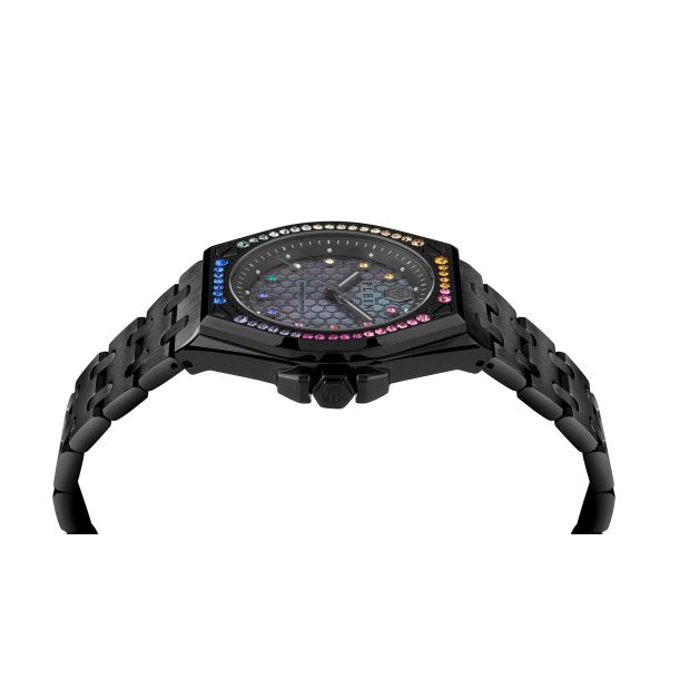 philipp plein rainbow preciosa crystals honeycomb texture face 34mm in width from dial. 