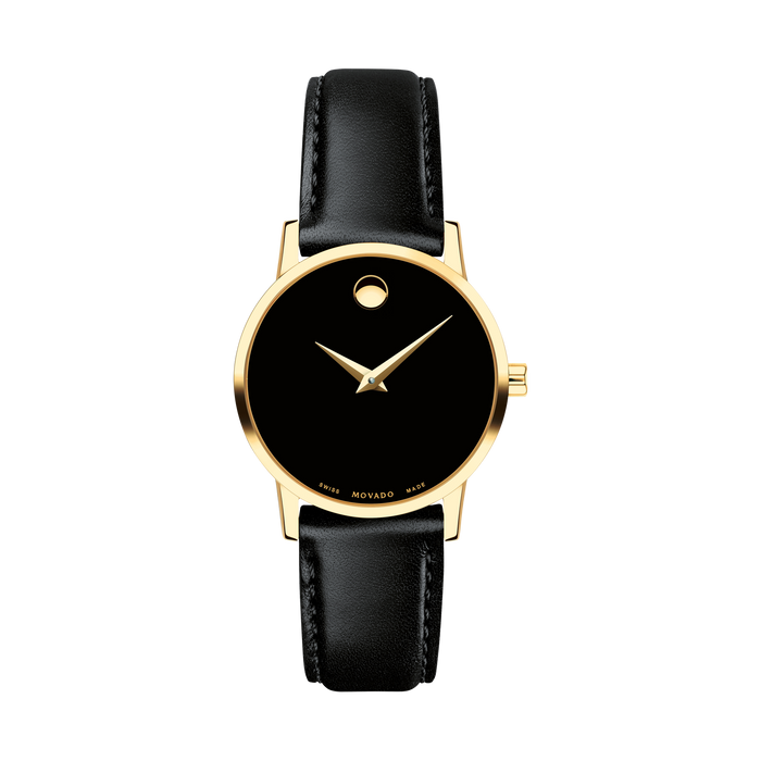 Movado Women's Museum Classic Gold Tone Black Leather 0607275