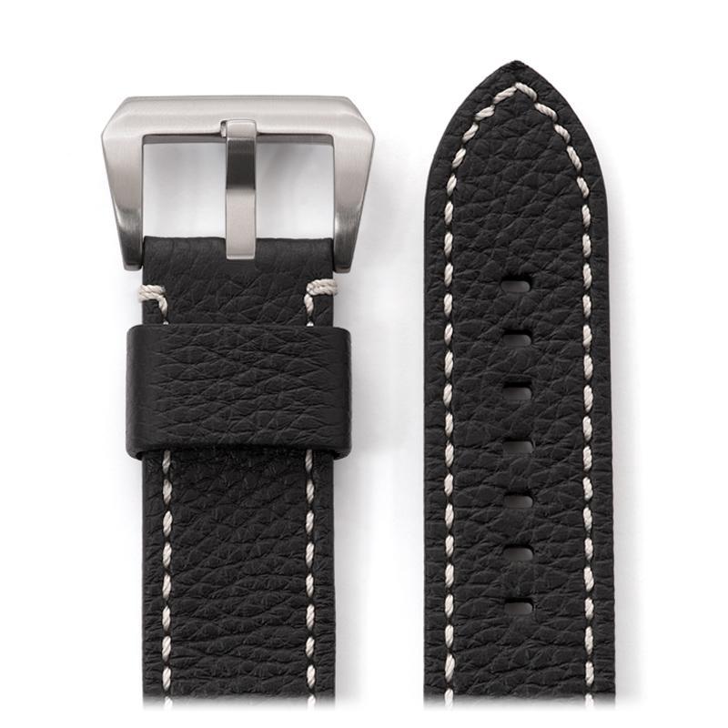 Speidel Men's Wide Contrast Stitched Calfskin Leather Watchband in Black and Brown - Time After Time Watches