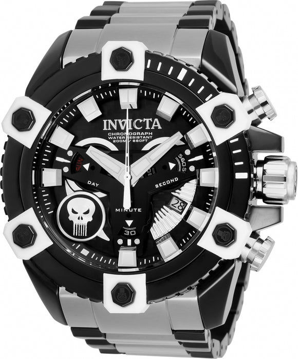 Invicta Marvel™ Punisher Chrono Black Dial Black & Stainless Bracelet
